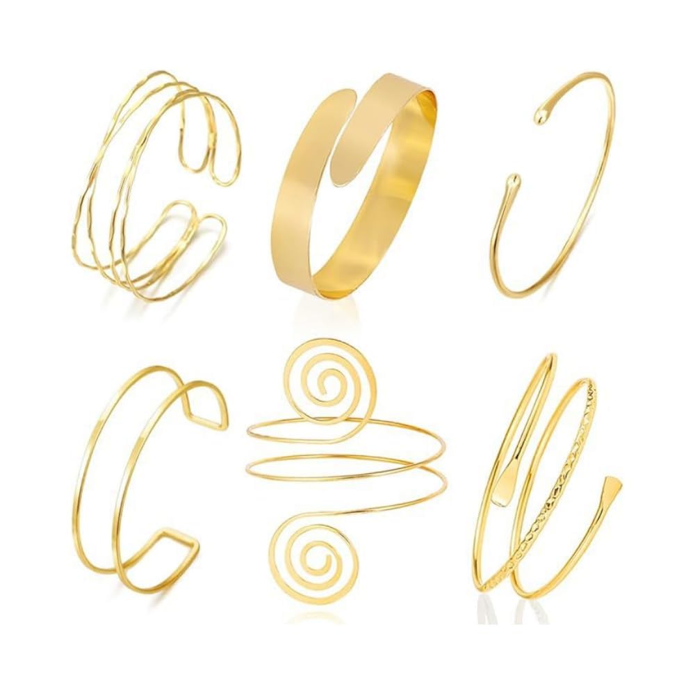 6 Stück Brazalete de Brazo Superior Pulsera de para Mujer Brazalete Abierto el Brazo Superior Estilo Espiral Ajustado Accesorio para Fiesta Boda Festival