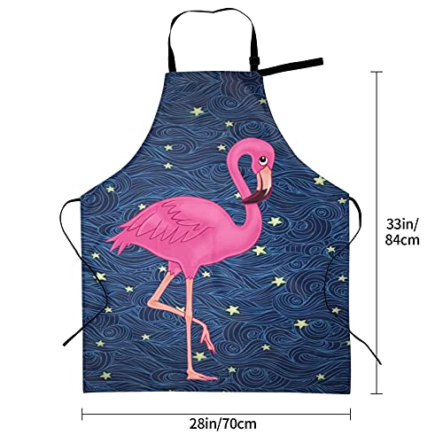 The Cute Beautiful Pink Flamingo Funny Apron With 2 Pockets Unisex Waterproof Kitchen Bib Adjustable Neck For Cooking Gardening Drawing #TOP4
