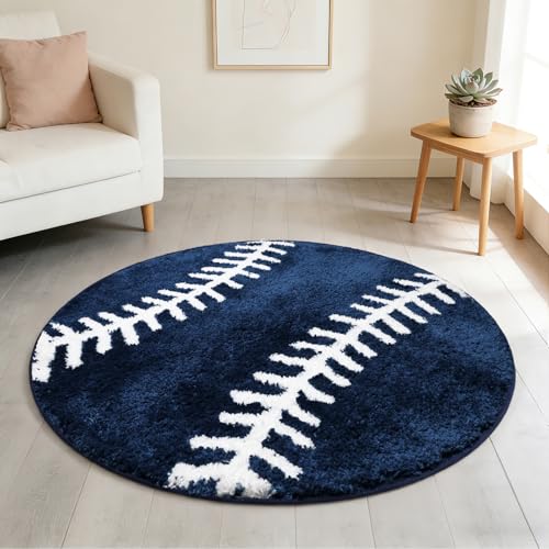 Tapete Redondo Azul Marino 31.5 in Diseño Béisbol miniatura 1