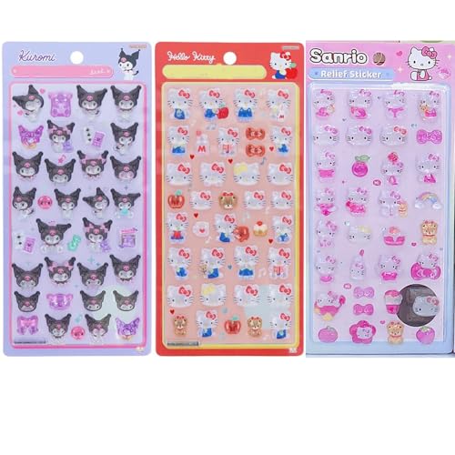 3dシール 立体シール 可愛いクロミ 3枚セット 携帯電話飾り用 DIY用 手帳用 貼り付け可能 手芸用品大容量 スマホケース 手帳 diy 贈り物ごほうび (A)のサムネイル