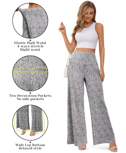 JZC Women's Palazzo Lounge Pants Stretchy Wide Leg Casual Pants Comfy High Waist Flowy Pants S-3XL