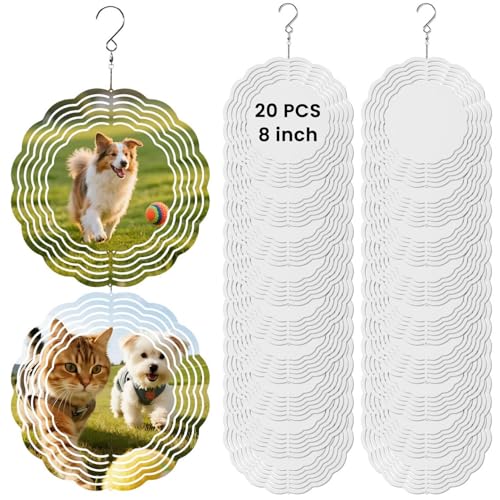AceSubli 20 Pcs Sublimation Wind Spinner Blanks 8 Inch Double Sided 3D Metal Wind Spinners Aluminum Sublimation Blanks Bulk Products for DIY Gifts Indoor Outdoor Decor Individually Packaged