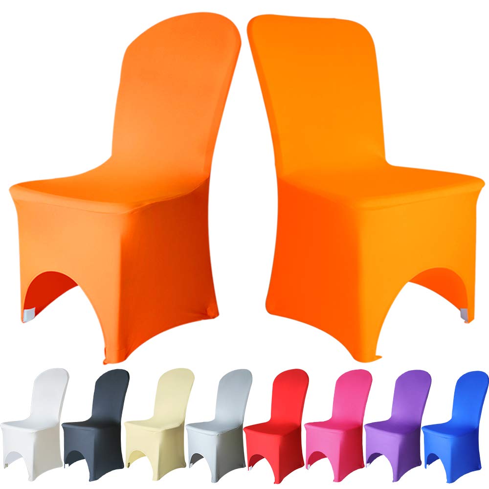 Time to Sparkle 4 Pack Chair Covers Spandex Lycra Stretch Slipcovers Dining Room Wedding Banquet Party Arched Front (Burnt Orange Arched) — image 1