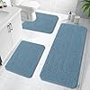 OLANLY Bathroom Rugs Sets 3 Piece, Soft Absorbent Chenille Bath Mats and U-Shaped Contour Toilet Rug, Quick Dry, Home Decor Accessories, Bath Mat Set for Bathroom 47"x20"+24"x16"+24"x20", Airy Blue