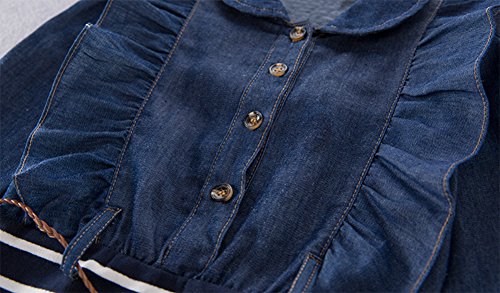 stylesilove Little Girl Ruffle Denim Striped Mini One-Piece Tunic Dress with Belt3
