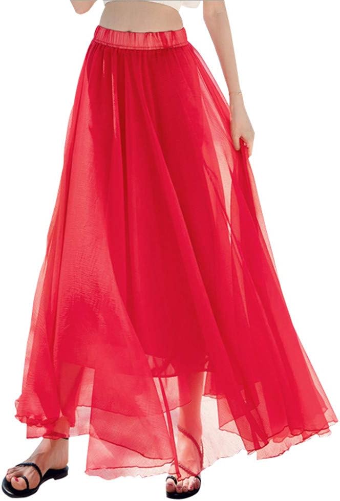 Teemall Women's Ankle Chiffon Long Skirt A-line Retro Skirts Pleated Beach Maxi Skirt