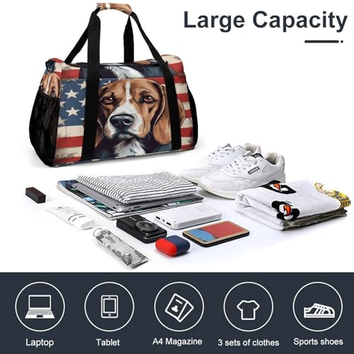 Beagle Dog American Flag Personal Item Bag Travel Duffel Bag Sports Tote Gym Bag Luggage Duffle for Women Men4