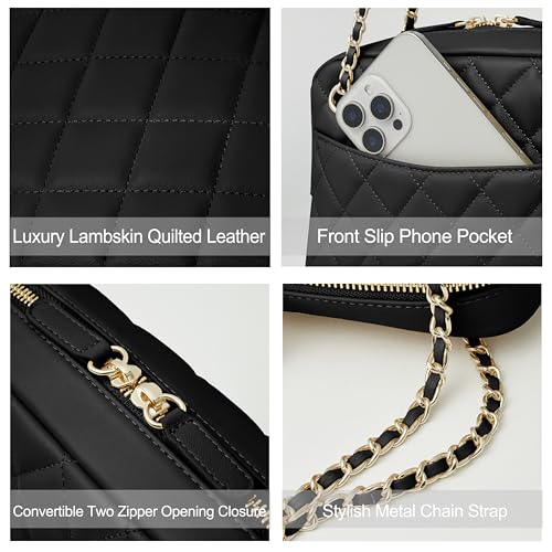 DORIS&JACKY Leather Quilted Shoulder Bag for Women, Soft Lambskin Designer Crossbody Chain Purse3