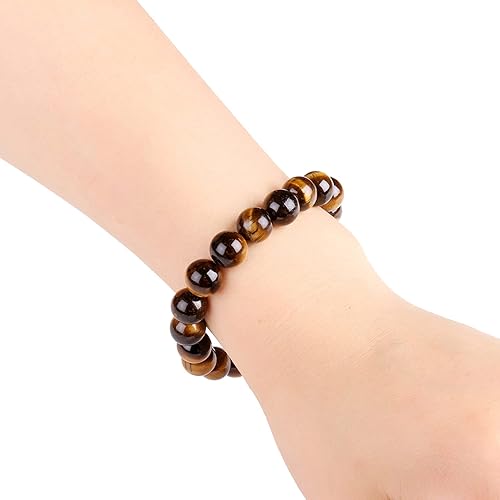 Miniatura 5 de Pulsera elástica de ojo de tigre natural de 0.394 pulgadas con piedras preciosas para yoga, energía curativa, para hombres y mujeres