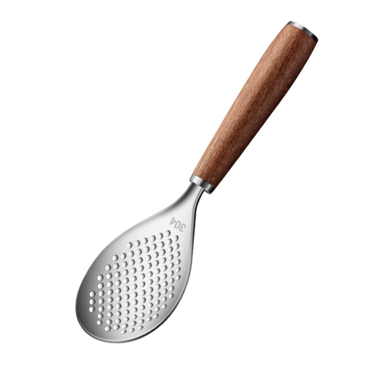Cabilock Elegant Stainless Steel Rice Spoon Wooden Handle Slotted for Cooking Rice Scoop Serving Material