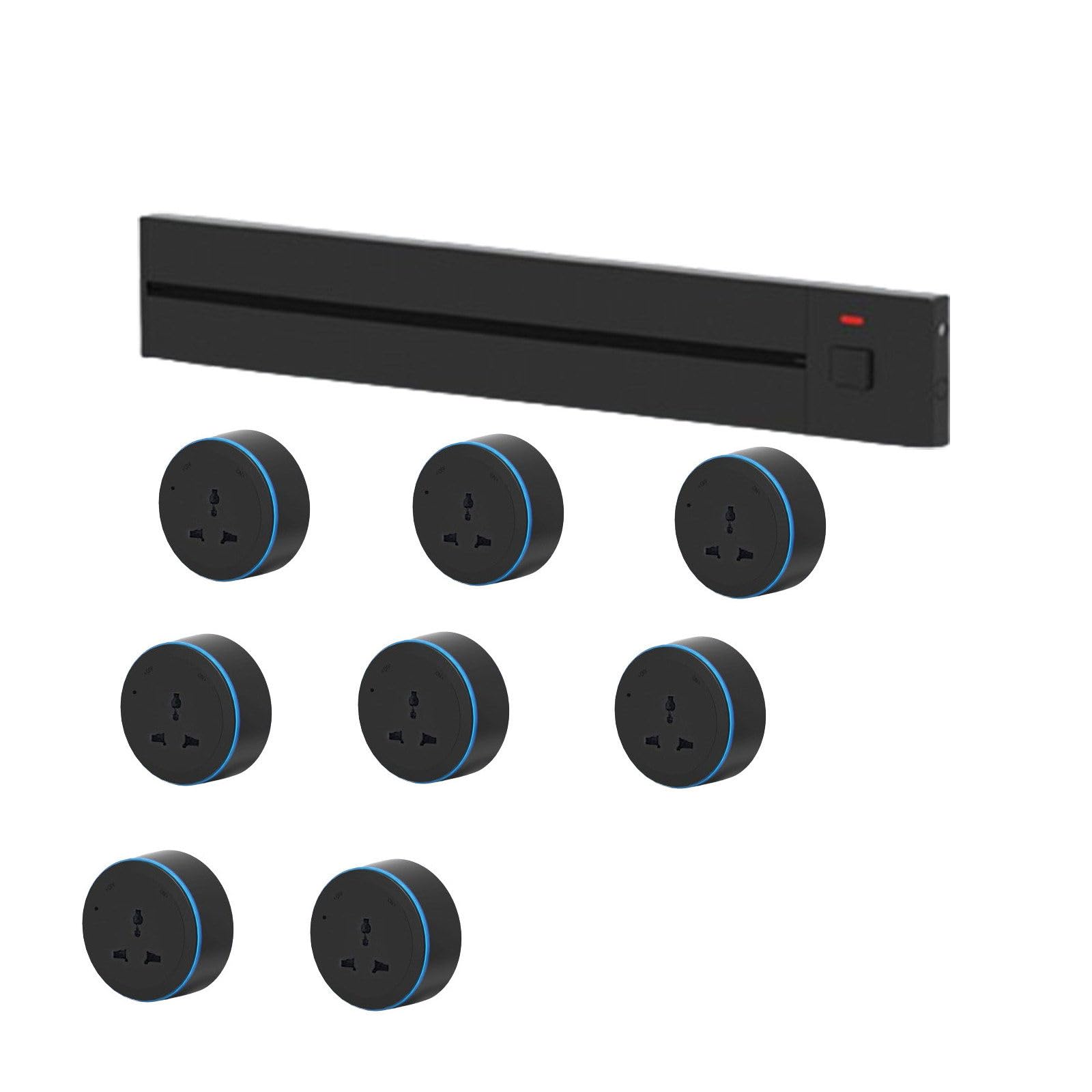 Power Strips Slide Rail Socket with Adjustable LED Aperture - 110-220 Universal Voltage, IP20 Protection, 32A Capacity, Office &amp; Home(Black,80cm)