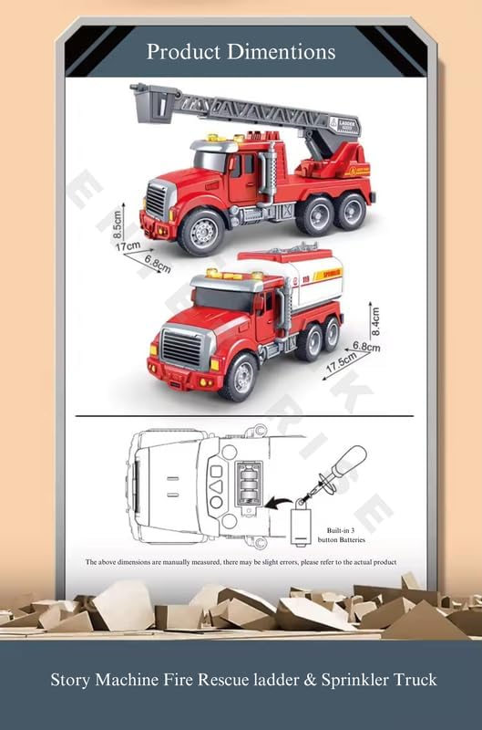 Image of Fire Rescue Ladder & Water Dispenser Truck Toys for Boys with Water Spray Function and Lighting & Sound Kids Best Gift (Pcak of 2), Multicolor