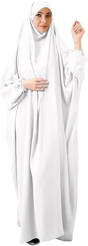 FPOVFPO Vestido de oración musulmán Abaya sólido de una pieza para mujer, maxi c
