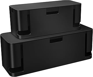 Cable Management Box Black, 2Pack Cord Organizer Box - Extra Large and Medium Size, Cord Hider Box to Conceal Power Strips...