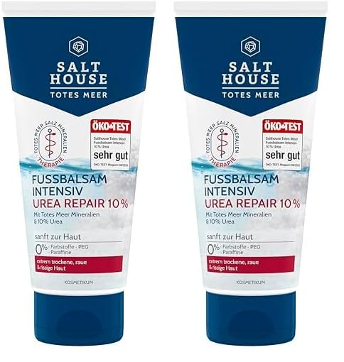Salthouse Totes Meer Therapie Fussbalsam Intensiv, 10% Urea und reichhaltige Öle, für sehr trockene Haut, 100ml (Packung mit 2)