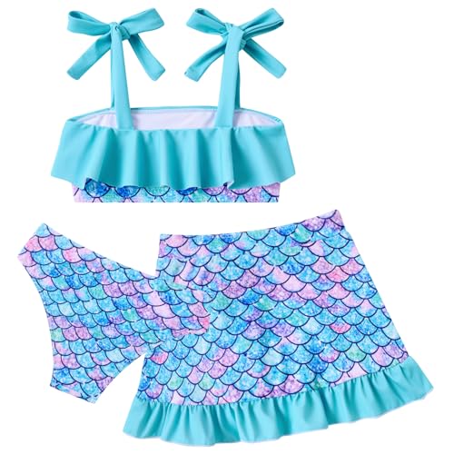 ALISISTER Girls Swimsuit 3 Piece Bathing Suits Flounce Bikini Tankini Set Beach Swimwear with Cover Ups Skirt for 3-8 Years2
