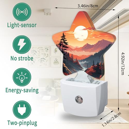 Image of Sunset Mountains Forest Star Night Light Plug in, Soft Glow Night Light for Kids Bedroom Nursery, Gentle Warm Light for Sleep, Compact Lamp for Hallway Bathroom