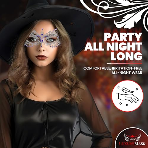 Image of Masquerade Mask for Women with Rhinestones - Elegant Metal Half Face Mask for Masquerade Parties, Mardi Gras, & Themed Events