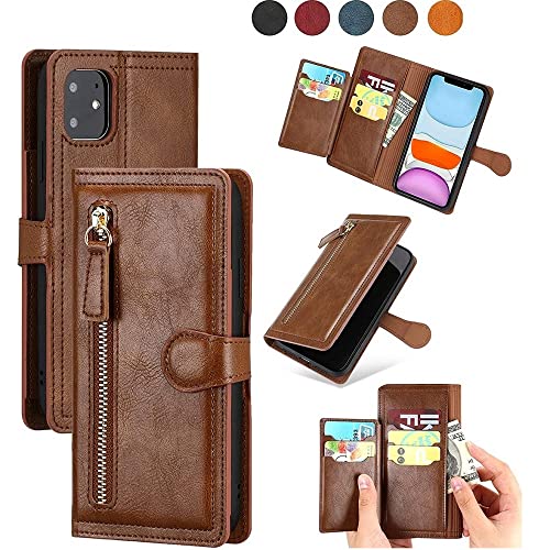 iPhone 12/12 Pro Book case met ritssluiting van LuxeBass - Flipcover - Magnetisch - 5 kaarten houder - Donkerbruin - Image 3