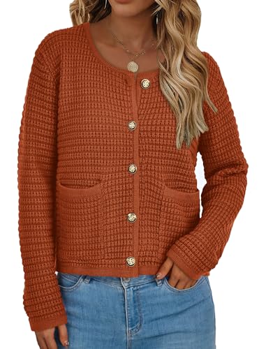 PRETTYGARDEN Women Knit Cardigan Sweaters Fall Fashion Long Sleeve Open Front Button Down Trendy Casual Jacket Winter Clothes