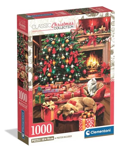 Clementoni | Puzzle Christmas by The Fire pour Adultes 14 Ans+ | 1000 Pièces | Poster Inclus | Dimensions 70 x 50 cm | Boîte Compacte | Activité sans écran | Idée Cadeau Noël