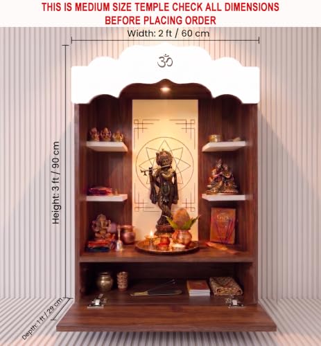 Image of Alpine Willow 3 Ft X 2 Ft Wooden Temple (DIY Assembly-Do it Yourself) I Mandir for Home I Pooja ghar I Corian Design devghar I Medium Size Temple for Home I Pooja Mandir Unit I Devghar with LED Light