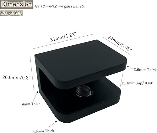 Miniatura 2 de LukLoy - Paquete de 4 clips de vidrio de latón, sin taladrar en vidrio, soporte de estante de vidrio para vidrio de 0.394-0.472 in (negro mate, para
