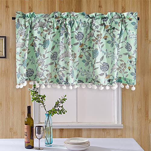 Image of Ravaiyaa - Attitude Is Everything Hand Printed Half Window Kitchen Curtain 100% Cotton Short Drapery Valance Curtain 40 inch X 18 inch Inch (Sege Green) - Semi-Sheer, Rod Pocket