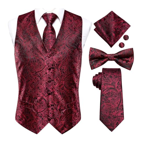 Men's 4Pcs Silk Waistcoat Set with Necktie Hanky and Cufflinks for Groom or Best Man