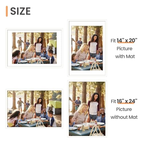 Image of upsimples 16x24 Picture Frame, Display Pictures 14x20 with Mat or 16 x 24 Without, Wall Hanging Poster Frames, White, 1 Pack