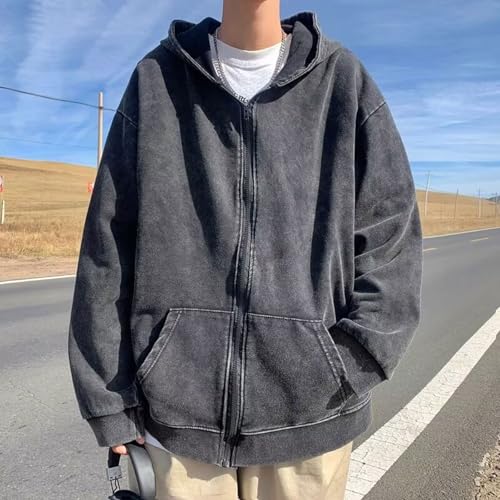 Men's Zip Up Hoodies Heavyweight Hip Hop Y2K Hoodie Vintage Loose Wash Sweatshirt Jacket Streetwear4