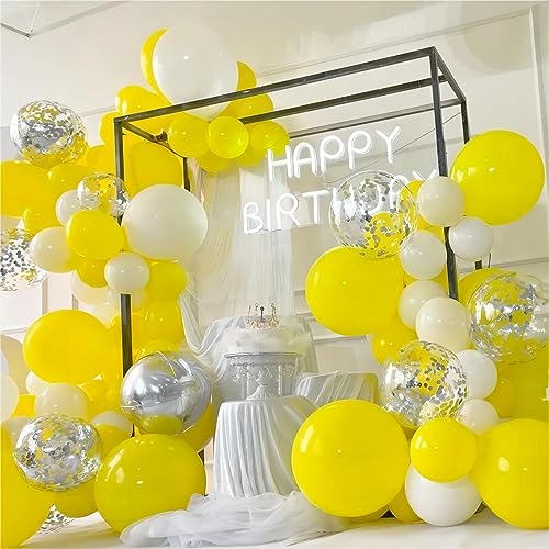 Image of 130Pcs 18 /12 /10 /5 Inch White and Yellow Balloon Garland Arch Kit | Assorted Size Latex Balloons for Wedding, Baby Shower, Birthday Party Decoration