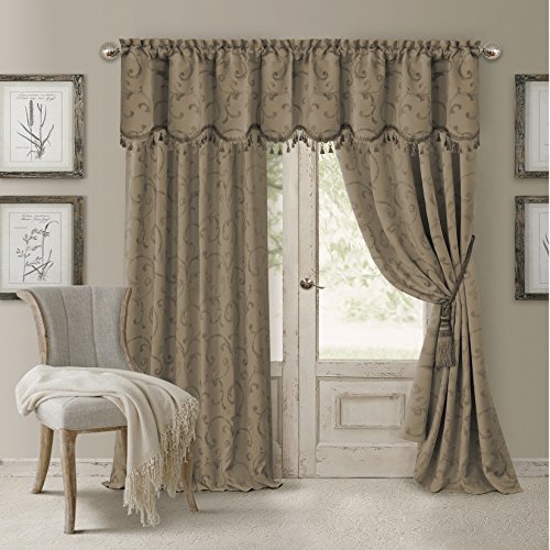 Elrene Home Fashions Mia Jacquard Scroll Blackout Window Curtain, 52" x 84" (1 Panel), Taupe, W 52" x L 84" (1 Panels)