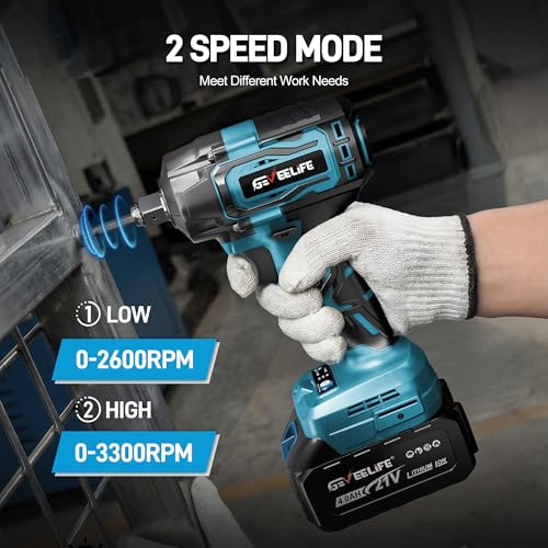GEVEELIFE Impact Wrench 520Ft-lbs(700N.m) Brushless, 1/2 Impact Gun with 2x4.0Ah Battery, Cordless Impact Wrench, 6 Sockets, 8 Drill Bits, 3300RPM Power Electric Impact Driver for Car/DIY Furniture