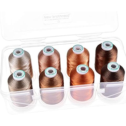 New brothread - 18 Optionen - 8 Schnappen Spulen von 1000m jeder Polyester Maschine Stickgarn mit Klarer Kunststoff Aufbewahrungsbox für Stickerei & Quilten - Different Brown Cover