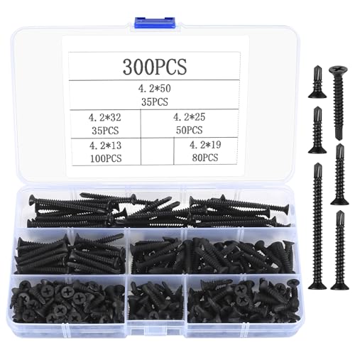 300 Piezas M4.2 Tornillos Autorroscantes, Tornillos para Chapa Autoperforante, Tornillo Roscachapa Autotaladrante, Tornillo de Cabeza Avellanada Plana Cruz para Fijación de Metal de Hoja