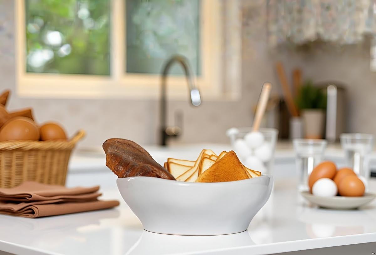 Fruttiera in Ceramica Bianca 32cm, Ciotola Grande per Frutta e Insalata, Porta Frutta Moderno per Cucina e Arredamento