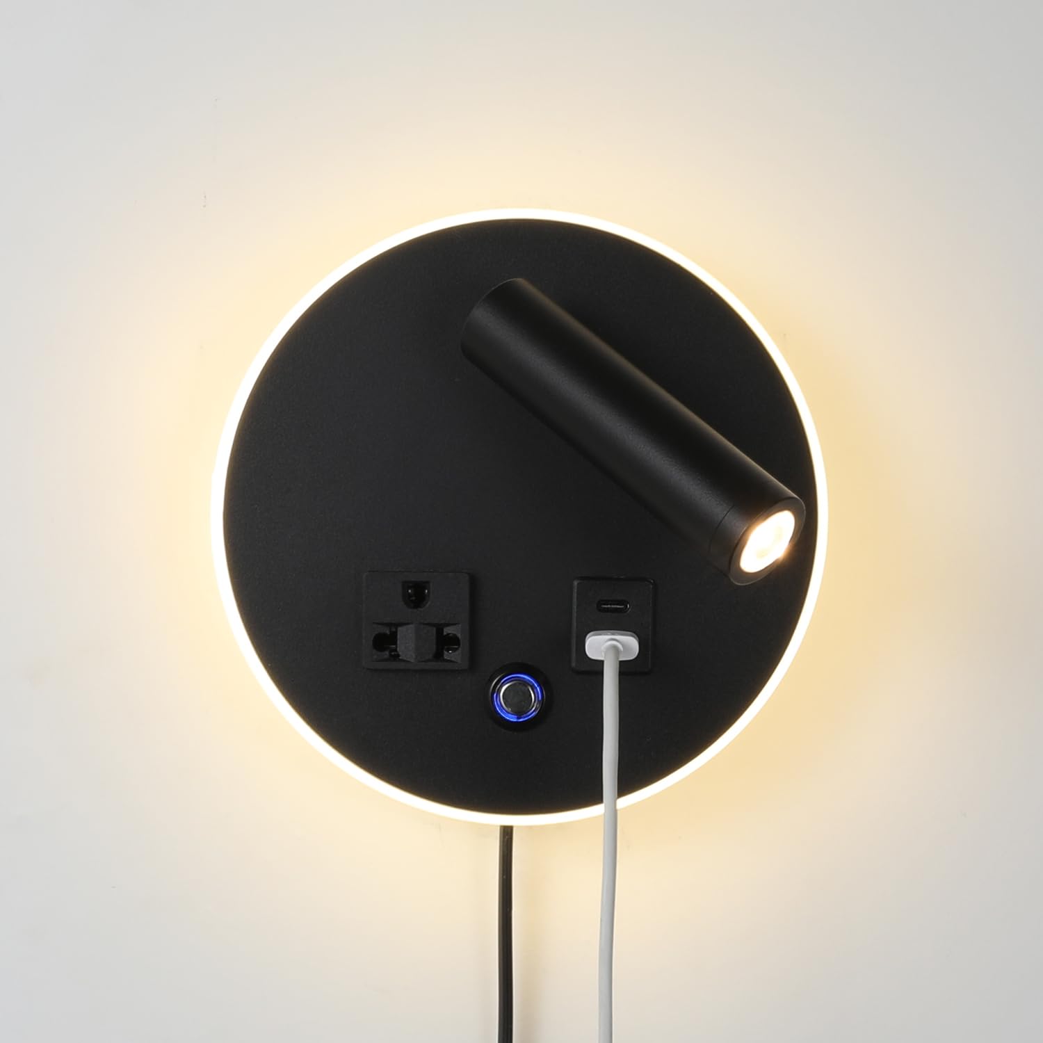 Możliwość ściemniania, regulowana lampa do czytania na ścianie, sterowanie dotykowe, port ładowania USB C+A, do sypialni/salonu z odłączanym kablem