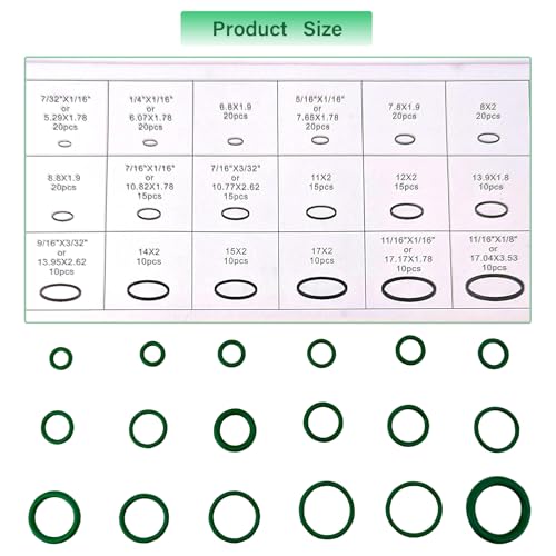 VBGURR 270 Pcs O Rings Rubber Assorted Seal Kit for Car Rubber O Rings Air Conditioning O Ring Set Sealing Repair for Car Accessories(Green) - Image 2