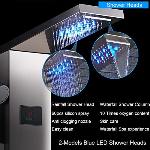 LED Shower Panel Faucet Bathroom Waterfall Rain Brushed Nickel Shower Panel Tower System In Wall with Spa Massage Sprayer Shower Column Panels - Thumbnail 2