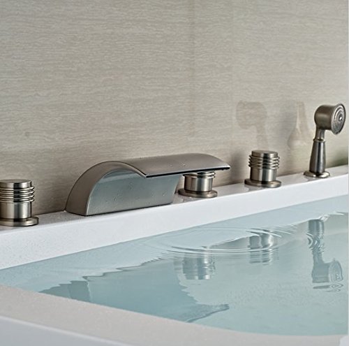 Robinet cascade baignoire nickel brossé anti-trace avec douchette spray