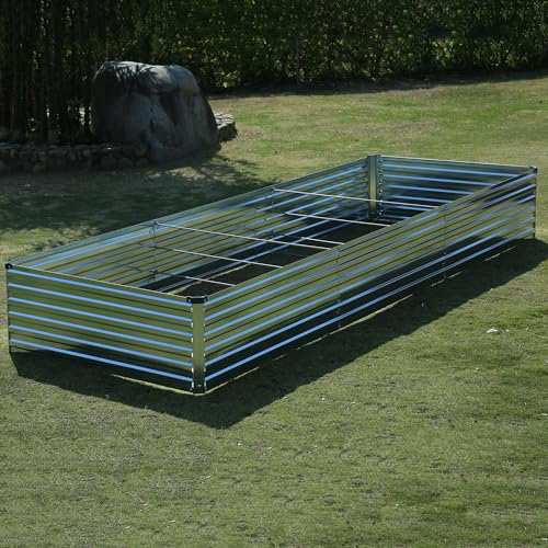 Image of Foxlang 12x4x1.5ft Galvanized Raised Garden Bed,Outdoor Planter Box Metal Patio Kit Planting Bed for Vegetables Flowers Herb,Silver