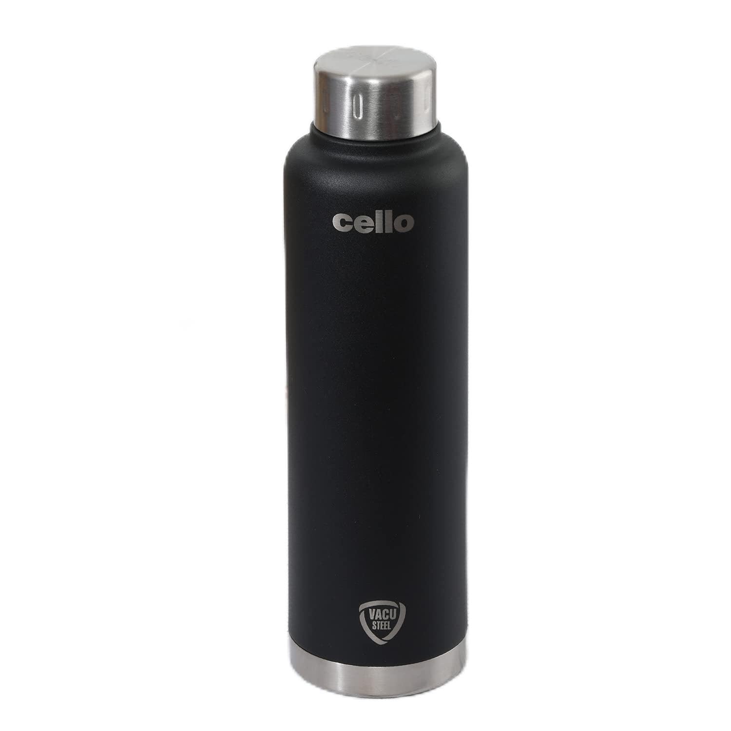 Cello Duro Top 750ml Double Wall Stainless Steel Water Bottle - Vacuum Insulated, DTP Coating, Black