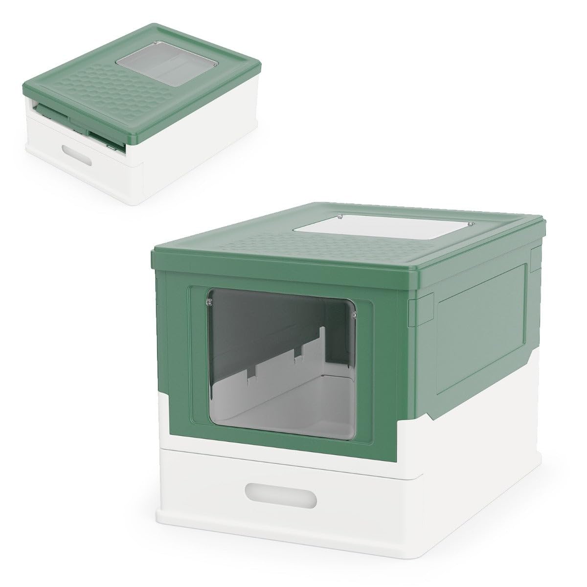 Bandeja de arena plegable con tapa doble entrada 50 x 37,5 x 36,5 cm de limpieza fácil, moderna, de PP verde 20_0017489