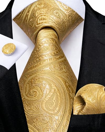 Image of DiBanGu Mens Paisley Tie Set Silk Woven Jacquard Necktie and Pocket Square Cufflinks Gift Set for Wedding Bussiness