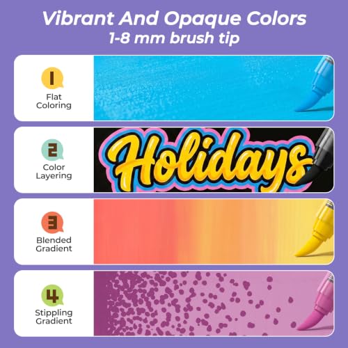 Image of Nicpro 72 Colors Acrylic Paint Markers Brush Tip, Water-Based No-Bleed | Paint Markers with Automatic Ink Control, Waterproof Acrylic Paint Pens for DIY Art & Crafts-Eggs, Rock, Wood, Glass, Fabric