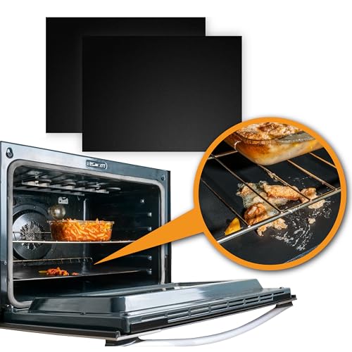 Oven Liners for Bottom of Oven - 2 Pack Large Heavy Duty Mats, 17”x25” Non-Stick Reusable Liner for Electric, Gas, Toasters, Grills - BPA & PFOA Free Kitchen Accessory to Keep It Clean (Black)