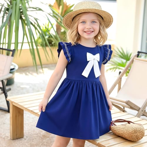 Image of Toddler Little Girls Casual Dresses Short Sleeve Crew Neck Graphic Cartoon Dress for 2-8 Years