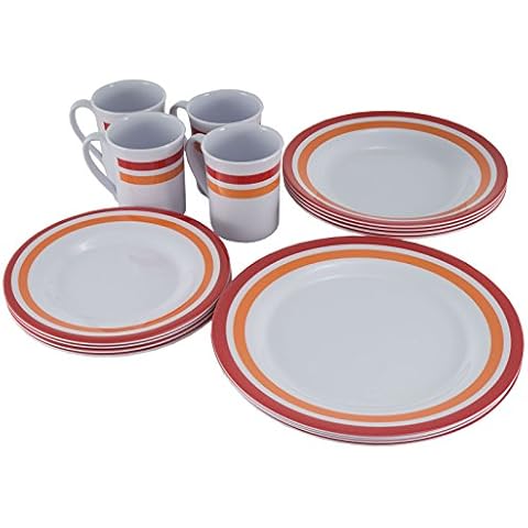 Outdoor Melamin Geschirr Set 16tlg Camping Essgeschirr Reise Picknick Teller Porzelan Optik Dekor Luca Cover