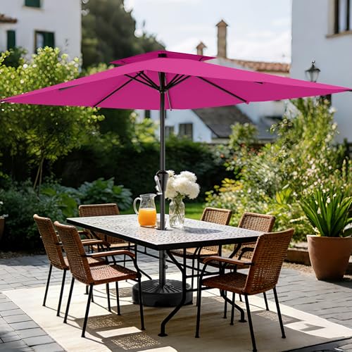Image of AreShark 8'x10' 2 Tiers Rectangular Patio Umbrella - Outdoor Umbrella Waterproof UV Protection, Market Table Umbrella w /Crank for Pool, Backyard, Deck(Rose Pink)